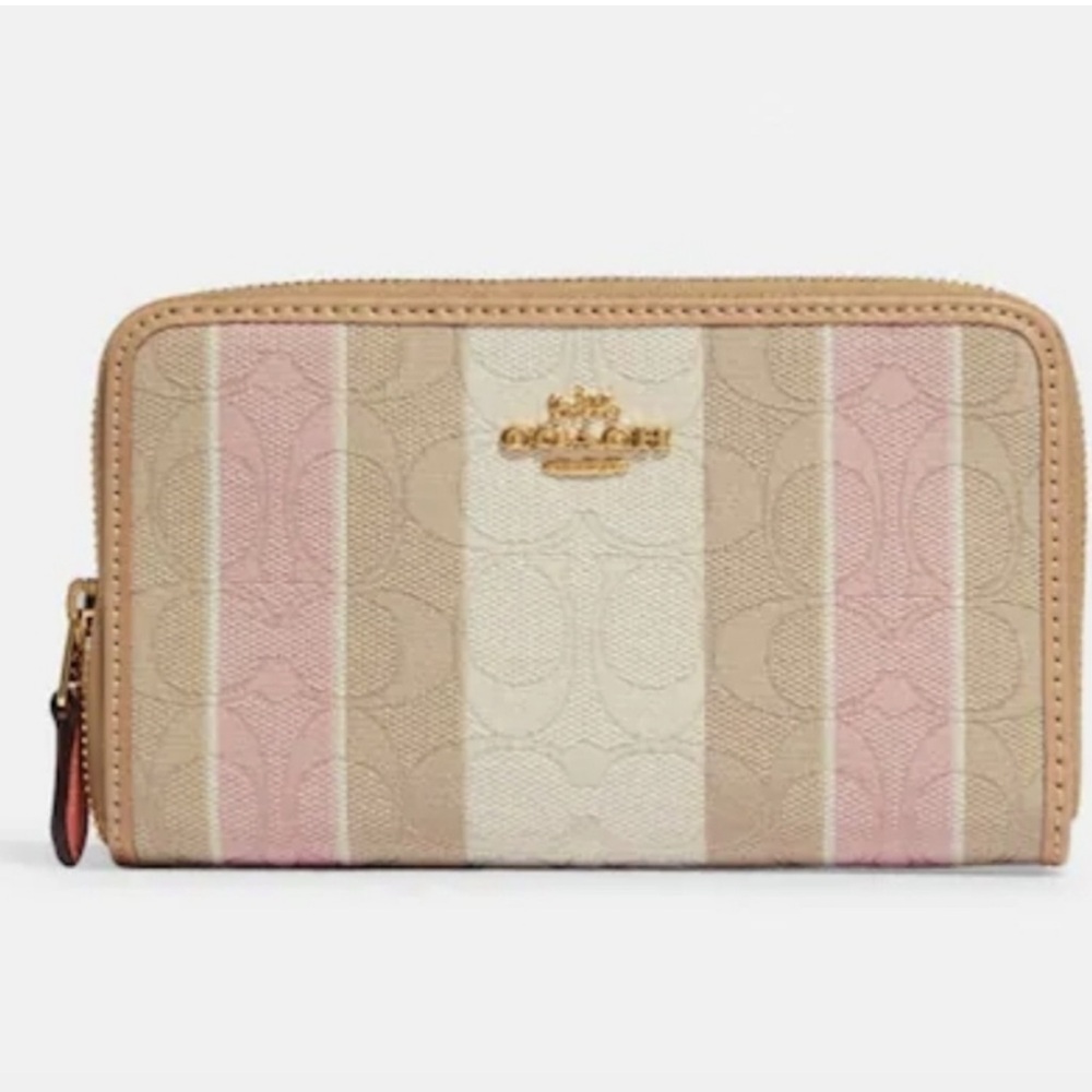 Coach Medium Zip Around Wallet‎ In Signature Canvas Jacquard With Stripes